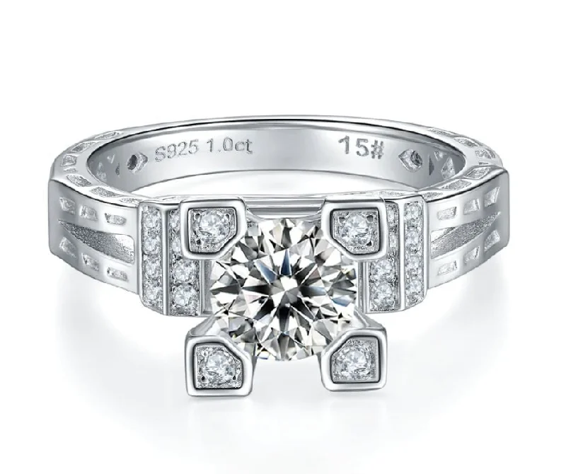 round-cut engagement rings for women-1ct Round & Baguette Diamond Engagement