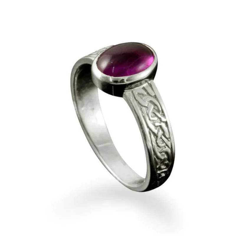 unique rings for women-Uyea Celtic Ring in Sterling Silver or Gold with Amethyst - R147/AM-s