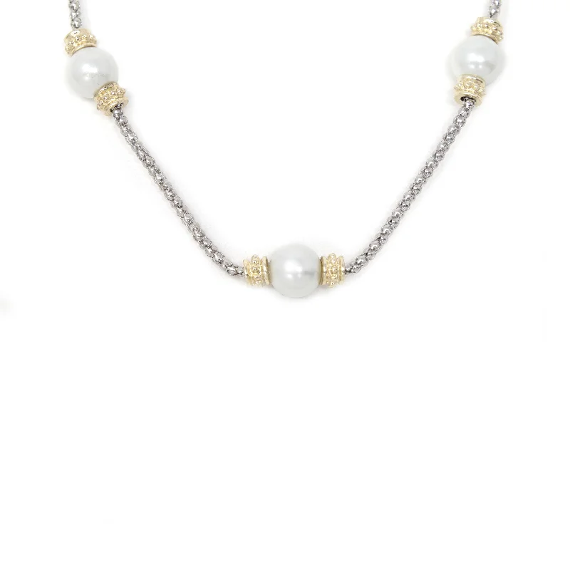 fashion necklaces for women-Two Tone Pearl Stations Necklace 16 Inch