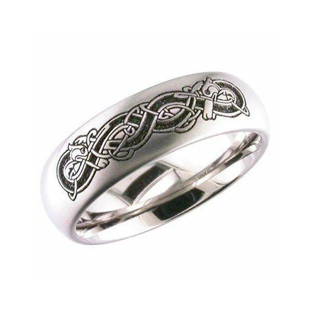 personalized rings for women-Titanium Celtic Ring with Dogs Design - 2204CD18