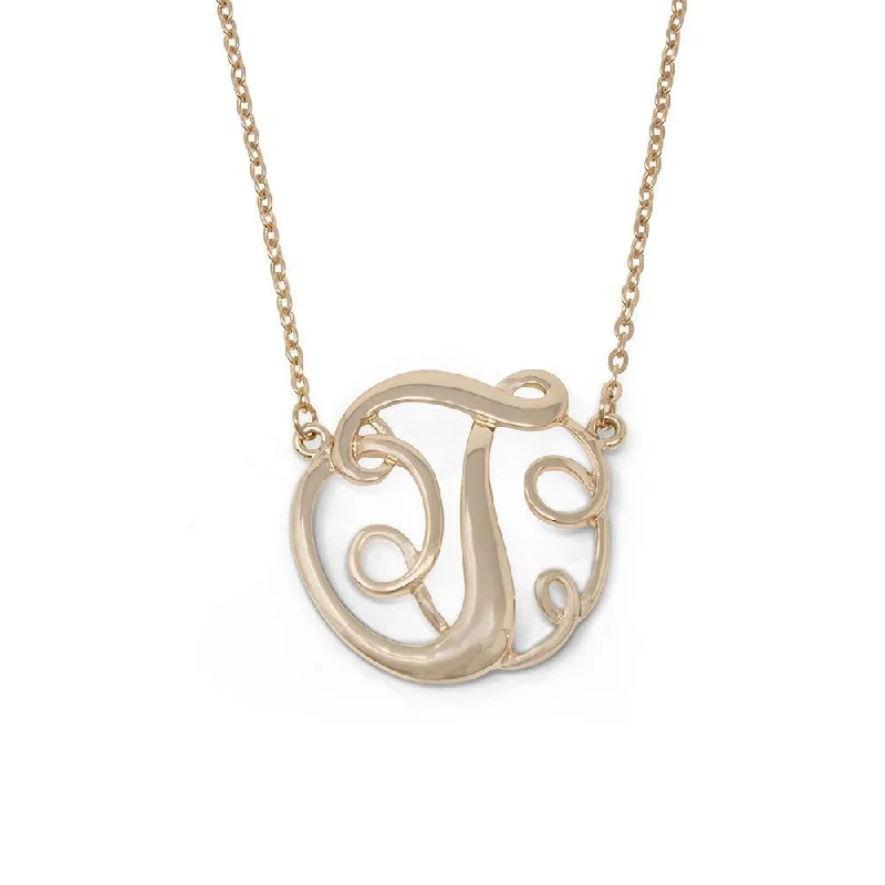 rose gold necklaces for women-Monogram Initial Necklace T Gold Tone