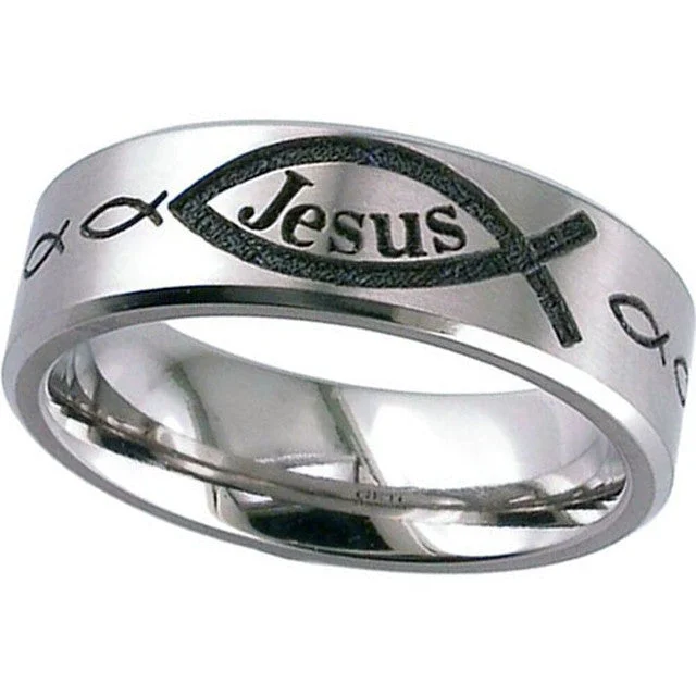 men's rings for women-Christian Titanium Ring - 2226CH-FISH