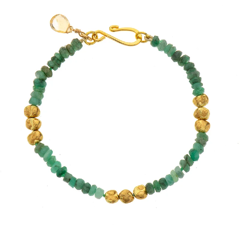 stackable gold bangles for women-Nava Zahavi Yellow Gold Nuggets Emerald Bracelet