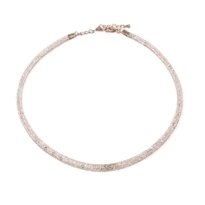 classic pendant necklaces for women-Mesh Clear Crystal Necklace Rose Gold Tone