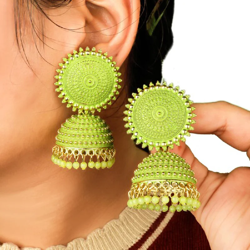 dangle earrings for women-Subhag Alankar Light Green Attractive Kundan Jhumki earrings ideal for festive wear