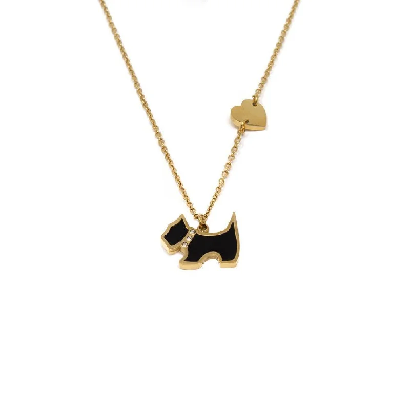 elegant crystal necklaces for women-Stainless Steel Onyx Dog Necklace Gold Plated