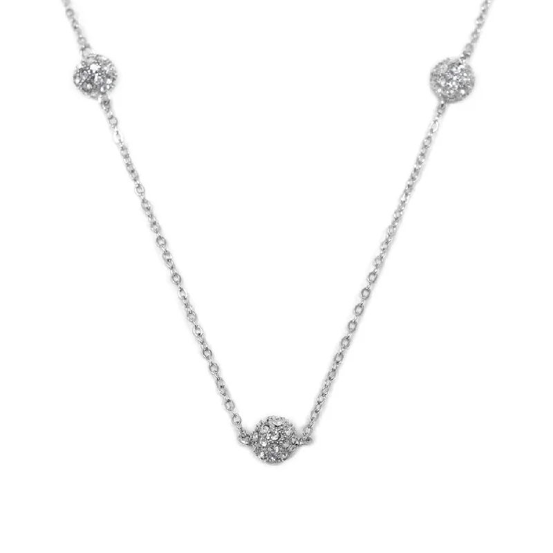 elegant diamond necklaces for women-36 Inch CZ Pave Ball Necklace Rhodium Plated