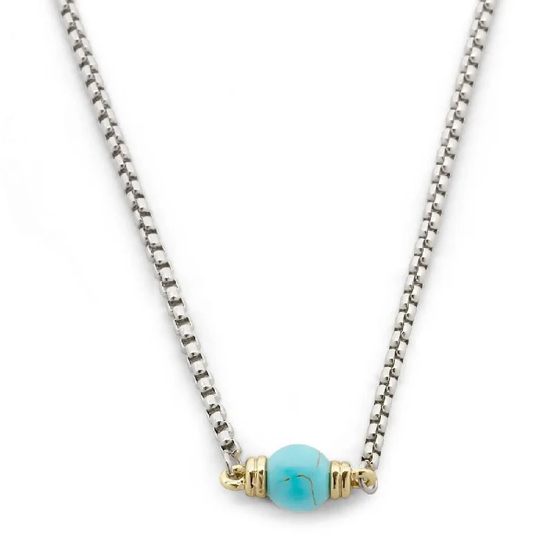 matching necklaces and earrings sets-Two Tone Necklace Turquoise Ball Station