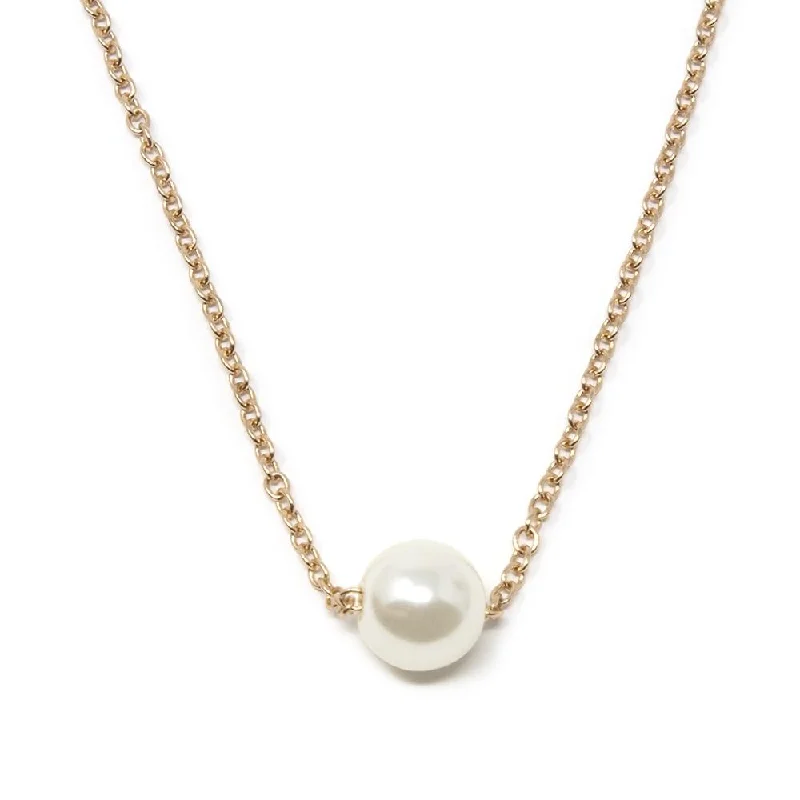 dainty gold necklaces for women-Gold Tone Necklace with Single Pearl