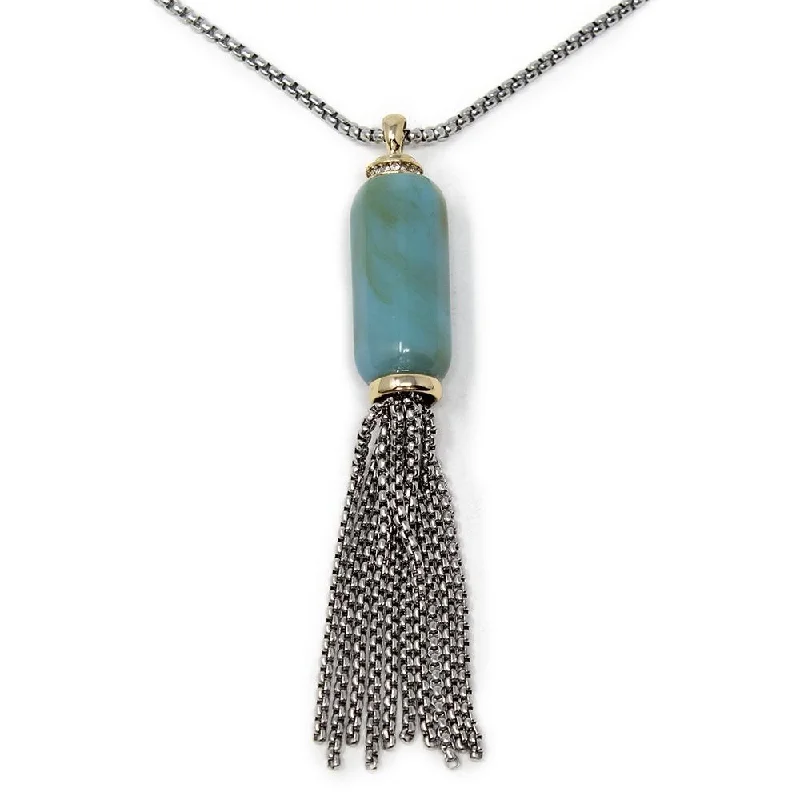 affordable gold necklaces for women-Two Tone GemStone Chain Tassel Pendant Necklace Turquoise