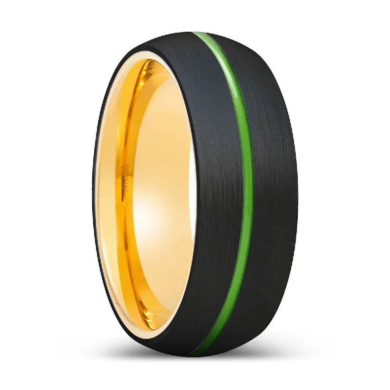 sapphire rings for women-OMEGA | Gold Ring, Black Tungsten Ring, Green Groove, Domed