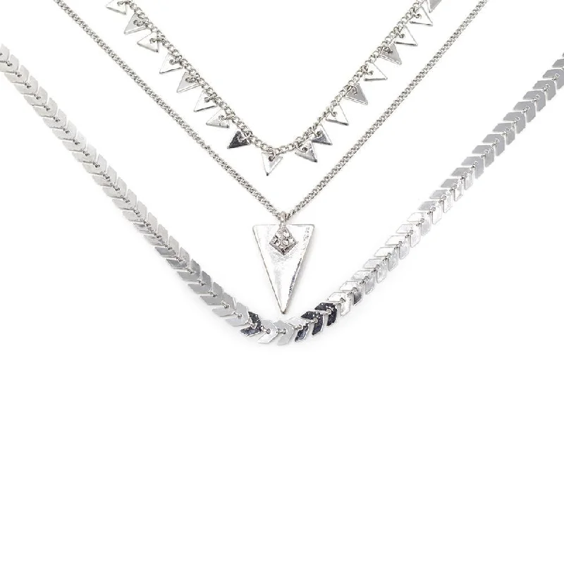 bohemian necklaces for women-Delicate Necklace Triangle CZ Pave Three String Rhodium Plated