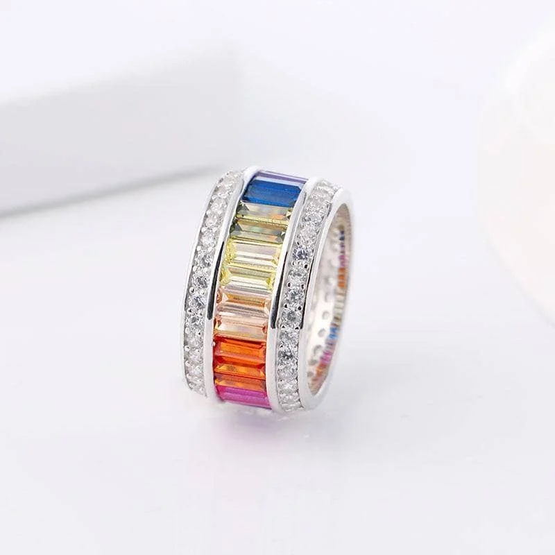 luxury sapphire engagement rings for women-11mm Rainbow Crystal Pave Setting Promise Ring