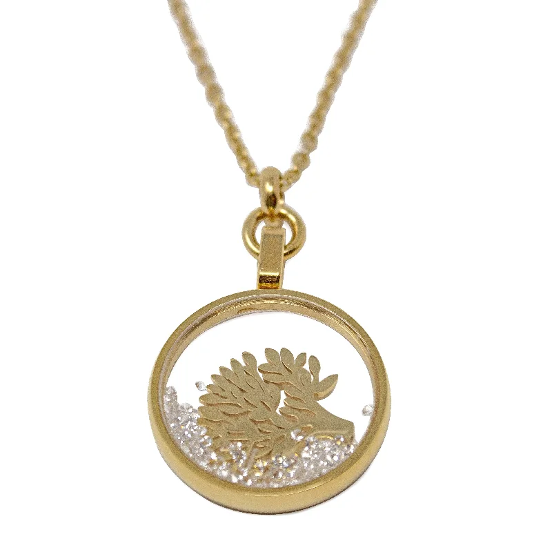 charm necklaces for women-Stainless Steel Tree of Life Glass Locket Necklace 18 Kt Gold Plated