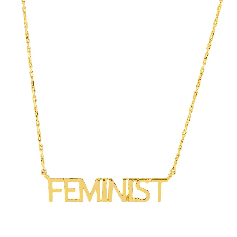 luxury gemstone necklaces for women-Gold Plated Brass "FEMINIST" Necklace