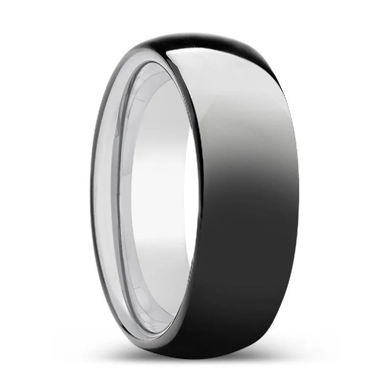 luxurious gemstone rings for women-SPARKLE | Silver Ring, Black Tungsten Ring, Shiny, Domed