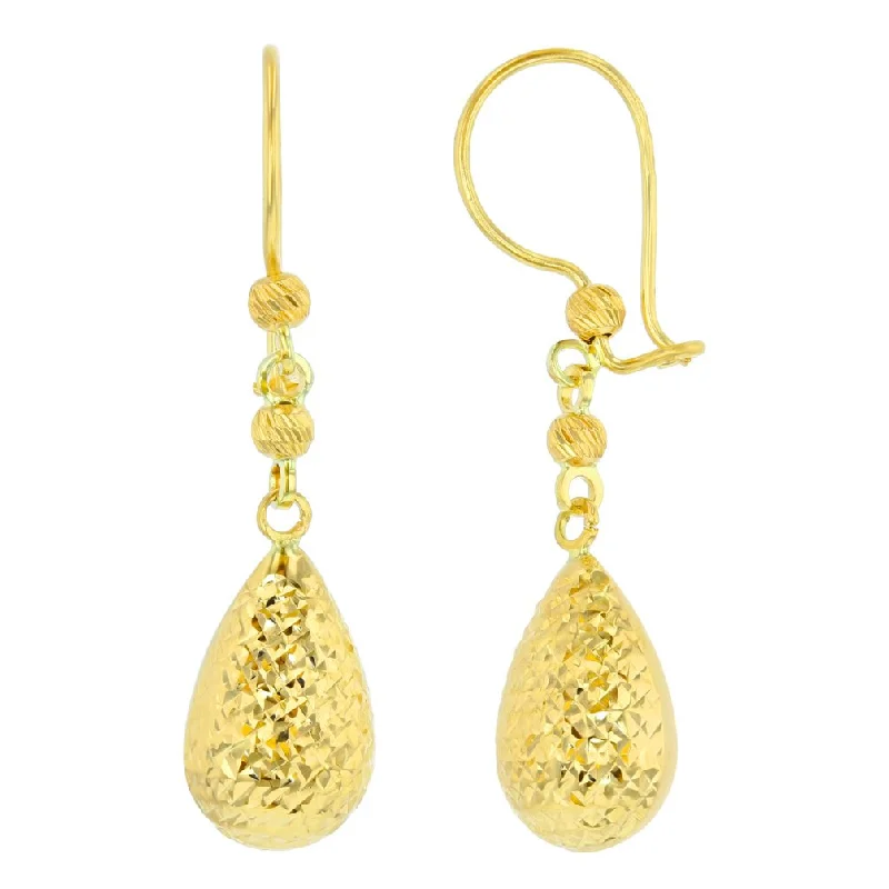 modern stud earrings for women-Textured 14k Yellow Gold Pear Shaped Teardrop Dangle Drop Earrings, 9mm