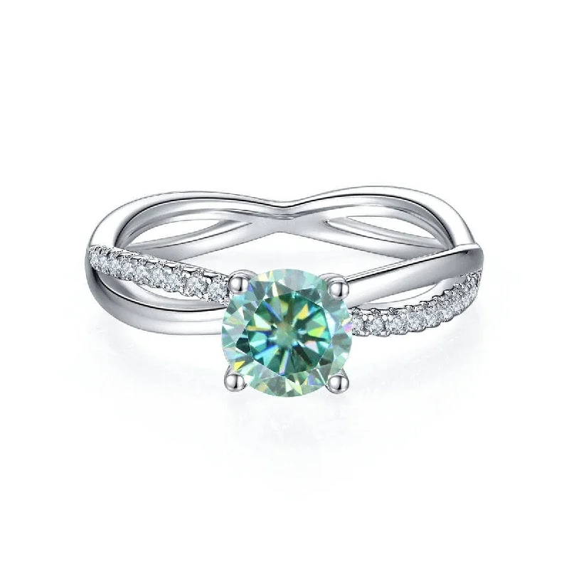 minimalist engagement rings for women-1.0Ct Green Round Diamond Split Shank Engagement Ring