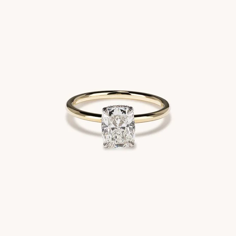 modern solitaire engagement rings for women-1.80 Cushion Natural Diamond Engagement Ring with Hidden Halo