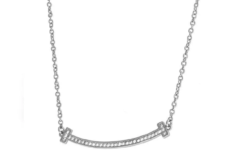 floral necklaces for women-Rhodium Plated Cubic Zirconia Bar Necklace 16 inches