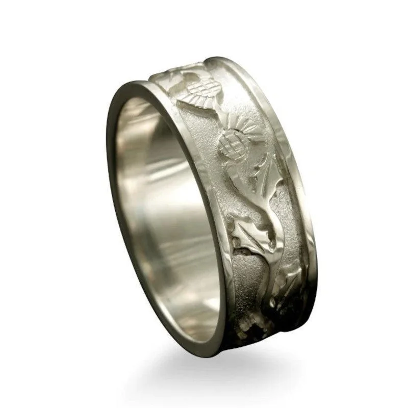 stackable rings for women-Scottish Thistle Band Ring in Silver or Gold - R132-s