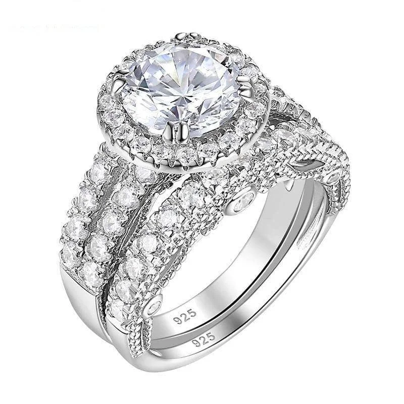 luxury sapphire engagement rings for women-3.5ct Halo Brilliant Round Cut Created Diamond Engagement Ring Set