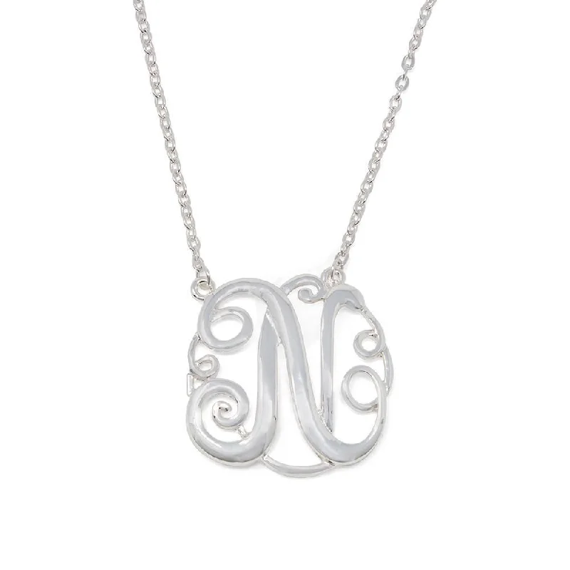 personalized necklaces for women-Monogram Initial Necklace N Silver Tone