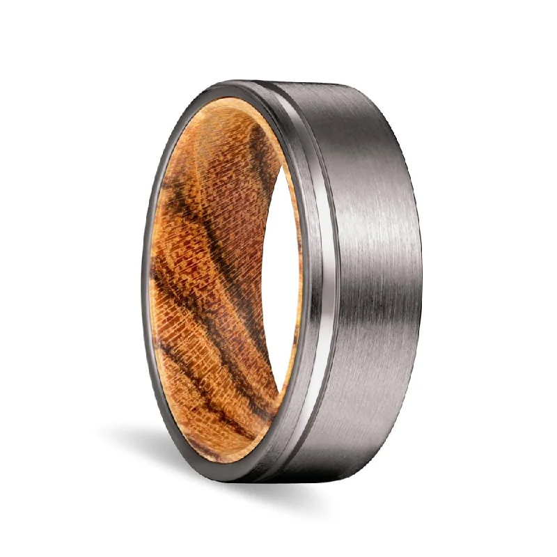 personalized rings for women-MOOSE | Bocote Wood, Gunmetal Tungsten Offset Groove