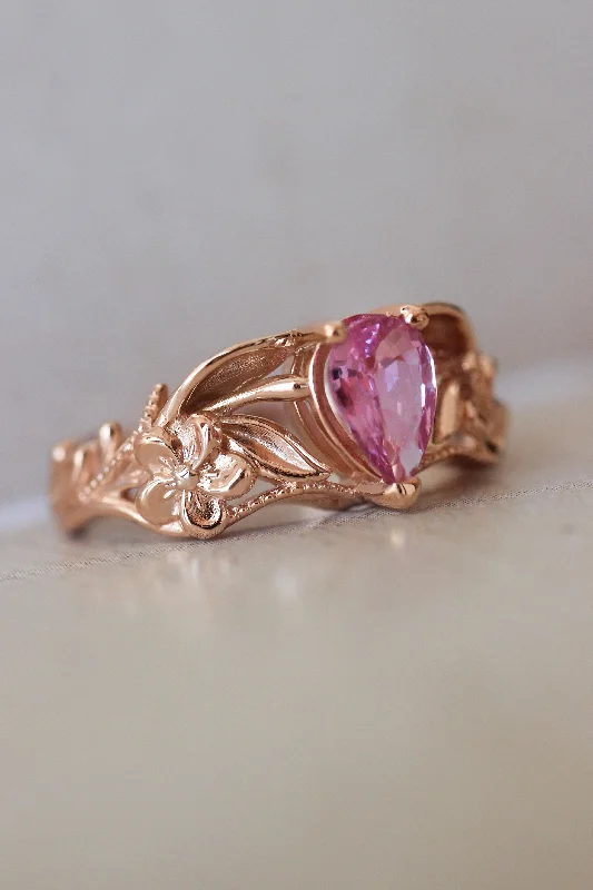 custom engagement rings for women-Pink sapphire engagement ring, art nouveau ring / Eloise