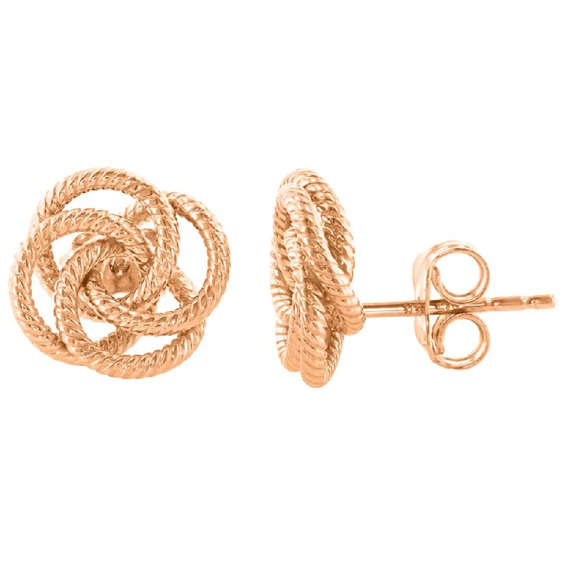 unique earrings for women-14K Rose Gold Twisted Love Knot Stud Rope Earrings