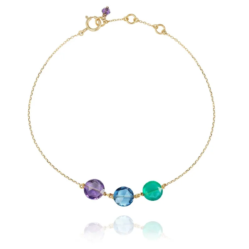 luxury bracelets for women-Trio Pastille Bracelet Agate, Blue Topaz, Amethyst -18k Gold