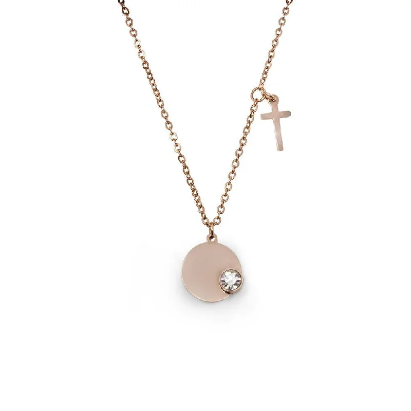 designer necklaces for women-Stainless Steel Necklace Round Crystal Rose Gold Plated