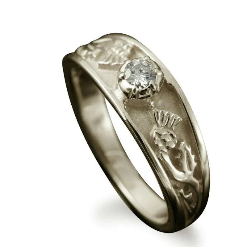 custom-designed rings for women-Thistle Ring in Gold or Platinum with Diamond - R133/12