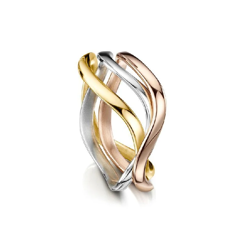 wedding bands for women-Three Coloured Gold Tidal Ring - WYRR160