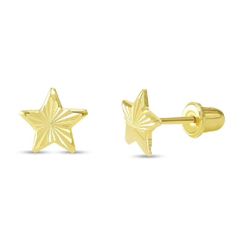 glamorous earrings for women-14k Yellow Gold Textured Mini Star Shaped Stud Earrings with Screw Back