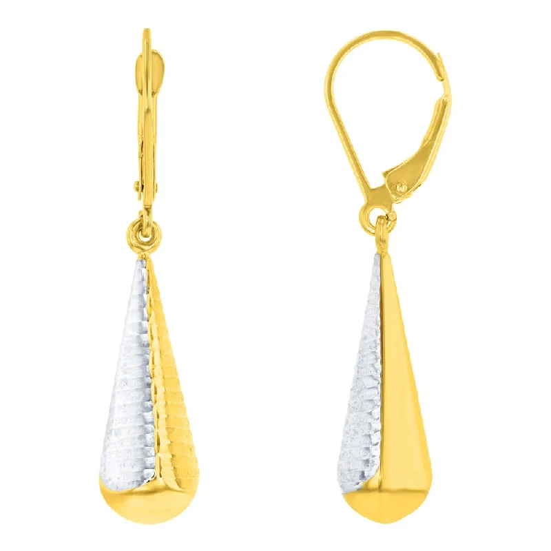 affordable earrings for women-14k Yellow Gold Two-Tone Teardrop Dangle Drop Earrings, 7.5mm