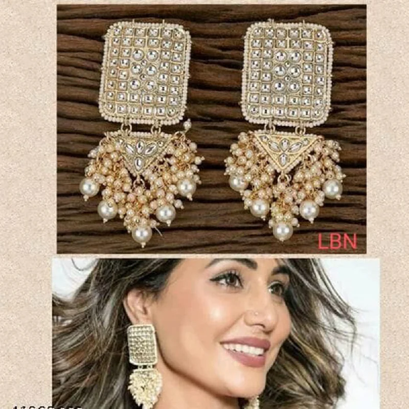 contemporary earrings for women-Lucentarts Jewellery Gold Plated Kundan Stone Dangler  Earrings