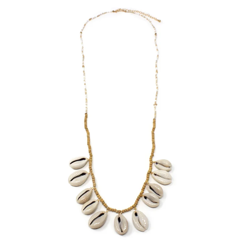 modern gold necklaces for women-Cowrie Station Long Necklace Nat