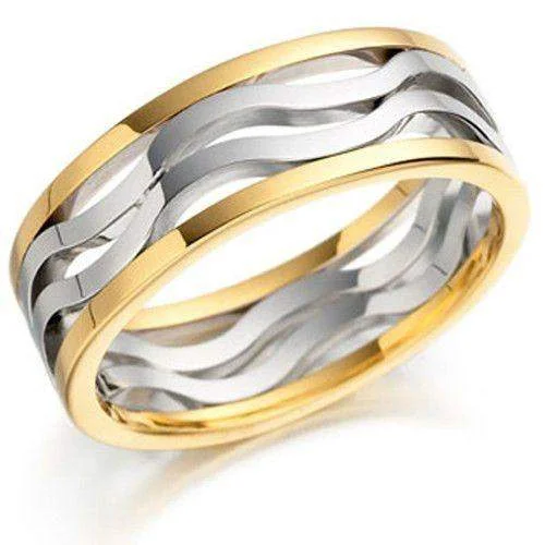 trendy wedding rings for women-Ladies White & Yellow Gold Wedding Ring - EX416