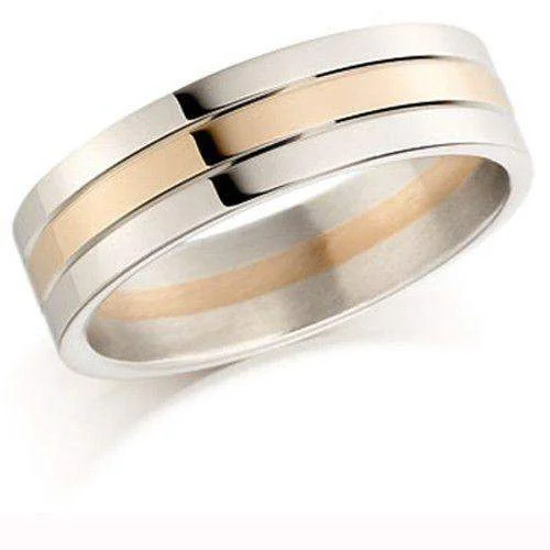 minimalistic rings for women-Mens 9ct or 18ct White & Rose Gold Wedding Ring - EX447