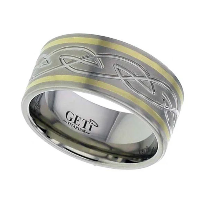 sparkling diamond rings for women-Titanium And Yellow Gold Celtic Ring - 2259i-18KY