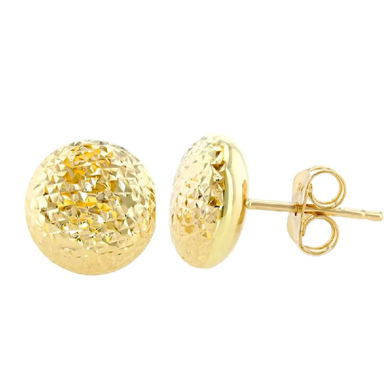 stylish gold earrings for women-14K Yellow Gold Textured Circle Stud Round Shaped Earrings, 8.8mm