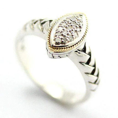 unique rings for women-Silver, 18 Carat Gold & Diamonds Marquise Shaped Ring