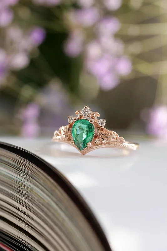 premium engagement rings for women-Natural emerald and diamonds engagement ring / Ariadne