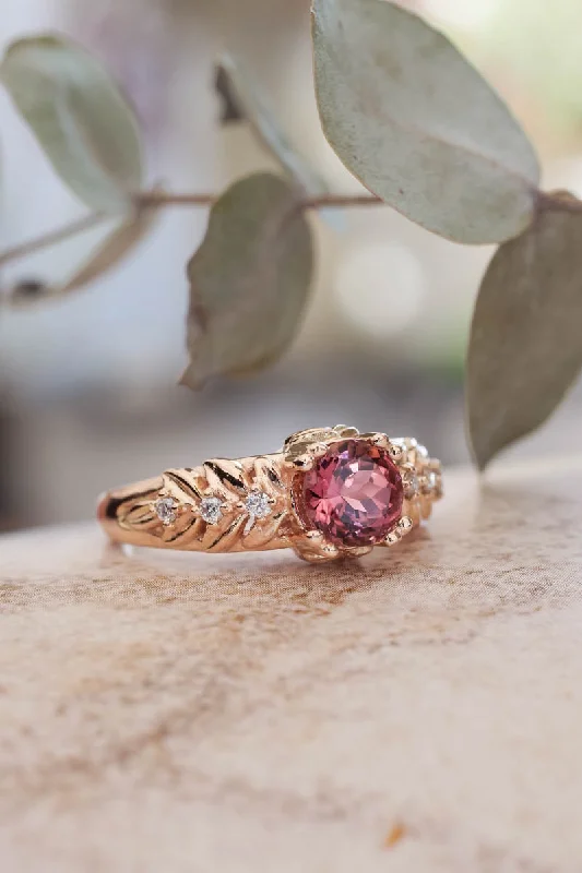 rose gold engagement rings for women-Pink tourmaline engagement ring with diamonds / Silvestra