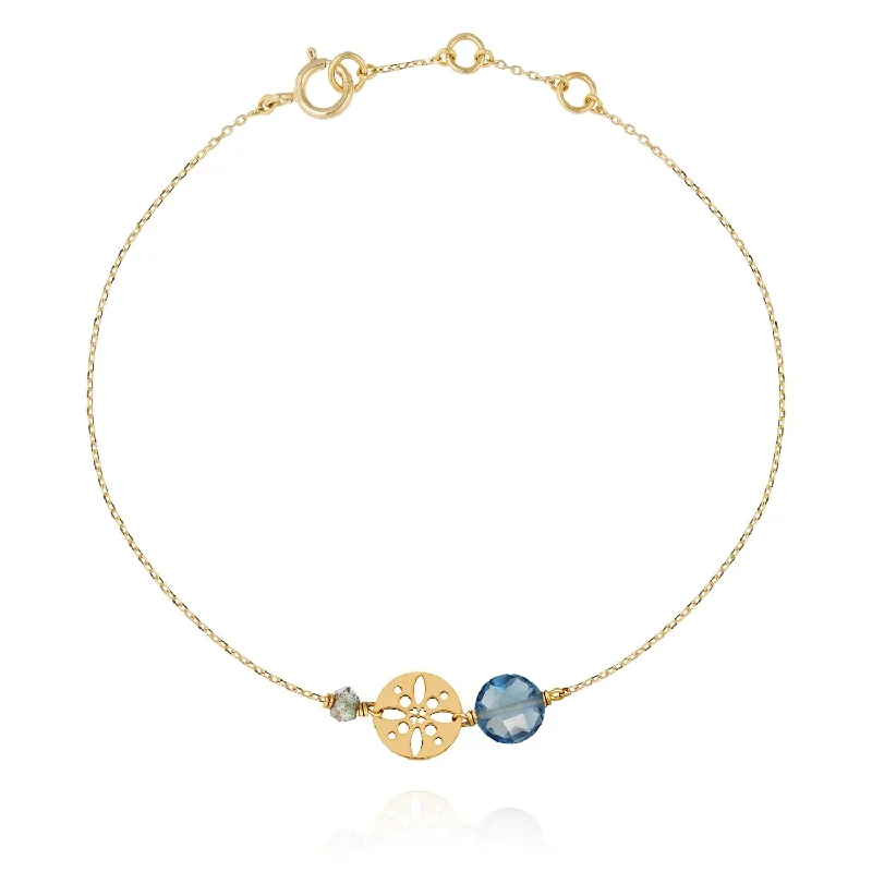 gold chain bracelets for women-Pastille Sun Bracelet Blue Topaz - 18k Gold