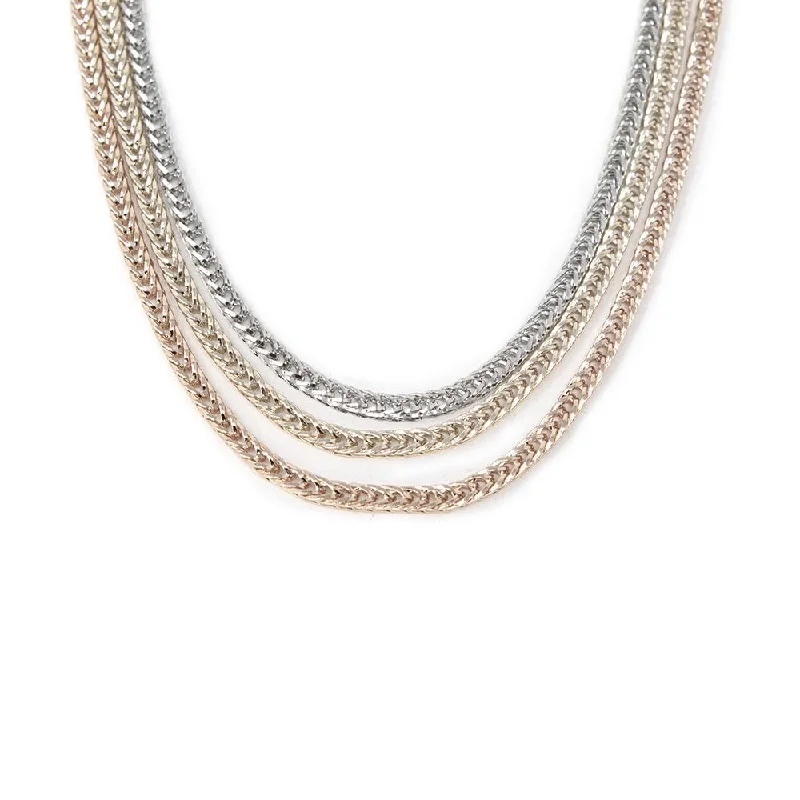 affordable necklaces for women-Three Row Foxtail Chain 3 Tone Necklace