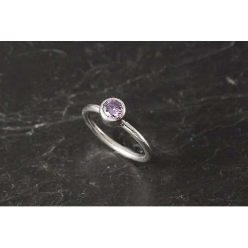 large gemstone rings for women-Wild Flower Purple CZ Stacking Ring - Wild flower - Amethyst Ring