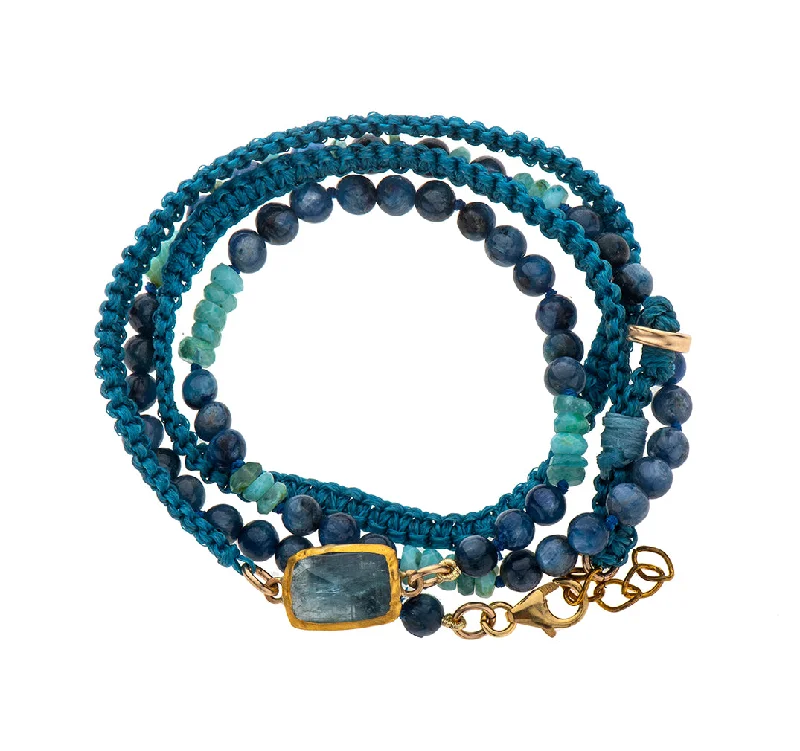 bangles with gemstones for women-Nava Zahavi Yellow Gold Turquoise, Tanzanite and Aquamarine Bracelet