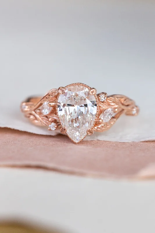 unique diamond engagement rings for women-Vines and leaves engagement ring with lab-created diamond, rose gold engagement ring / Patricia